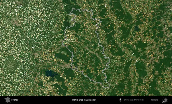 Bar-le-Duc. Haziran 2023 'te çekilen Copernicus Sentinel karolarından oluşan bir uydu görüntüsünde Fransa' nın idari bölgesinin ana hatları belirlendi.
