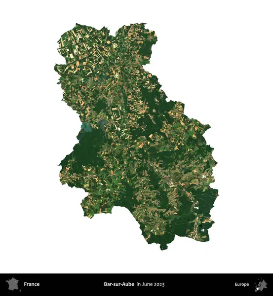 Bar-sur-Aube. Fransa 'nın idari bölgesi, Haziran 2023' te çekilen Kopernik Nöbetçi karolarından oluşan bir uydu görüntüsüyle beyaza izole edildi.