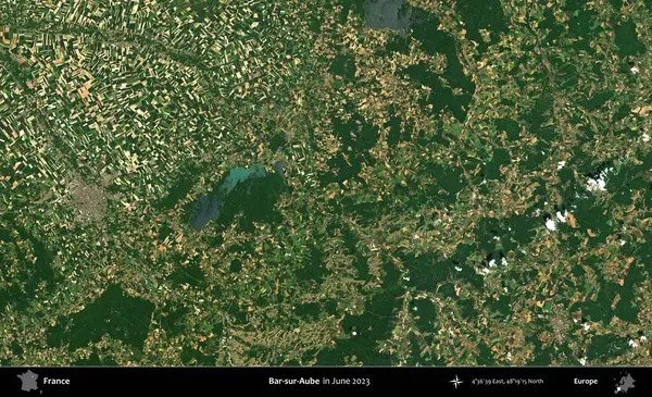 Bar-sur-Aube. Copernicus Sentinel 'in Haziran 2023' te çekilmiş uydu görüntüsü üzerine Fransa 'nın idari bölgesi.