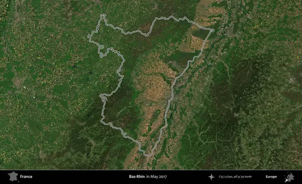 Bas-Rhin. Mayıs 2017 'de çekilen Copernicus Sentinel karolarından oluşan bir uydu görüntüsünde Fransa' nın idari bölgesinin ana hatları belirlendi.