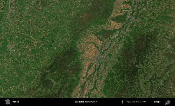 Bas-Rhin. Copernicus Sentinel 'in Mayıs 2017' de çekilmiş uydu görüntüsü üzerine Fransa 'nın idari bölgesi.
