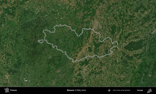 Beaune. Mayıs 2020 'de çekilen Copernicus Sentinel karolarından oluşan bir uydu görüntüsünde Fransa' nın idari bölgesinin ana hatları belirlendi.