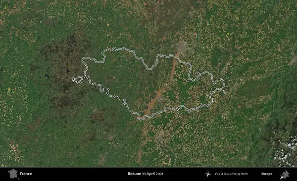 Beaune. Copernicus Sentinel 'in Nisan 2021' de çekilen uydu görüntüsünde Fransa 'nın idari bölgesinin ana hatları belirlendi.