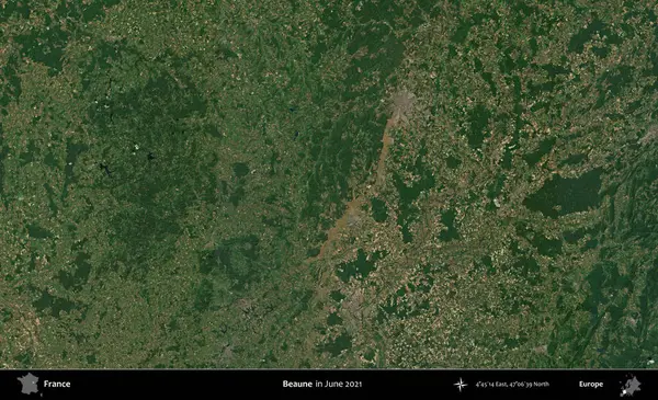 Beaune. Copernicus Sentinel 'in Haziran 2021' de çekilmiş uydu görüntüsü üzerine Fransa 'nın idari bölgesi.