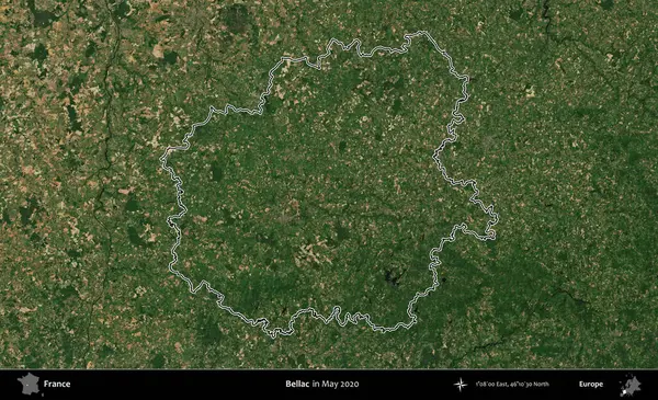 Bellac. Mayıs 2020 'de çekilen Copernicus Sentinel karolarından oluşan bir uydu görüntüsünde Fransa' nın idari bölgesinin ana hatları belirlendi.