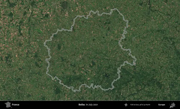 Bellac. Copernicus Sentinel 'in Temmuz 2021' de çekilen uydu görüntüsünde Fransa 'nın idari bölgesinin ana hatları belirlendi.