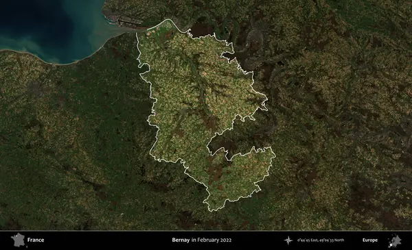 Bernay. Fransa 'nın idari alanı, Şubat 2022' de çekilen Kopernik Sentinel karolarından oluşan koyu renkli bir uydu görüntüsü üzerinde vurgulandı ve özetlendi.