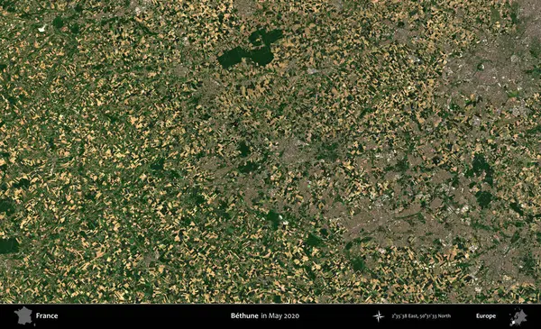 Bethune. Mayıs 2020 'de Copernicus Sentinel karolarından oluşan bir uydu görüntüsü üzerine Fransa' nın idari bölgesi