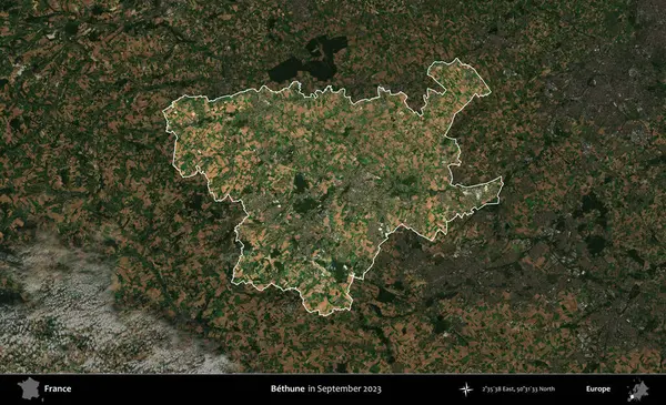 Bethune. Fransa 'nın idari alanı, Eylül 2023' te çekilen Kopernik Nöbetçi karolarından oluşan koyu renkli bir uydu görüntüsü üzerinde vurgulandı ve özetlendi.