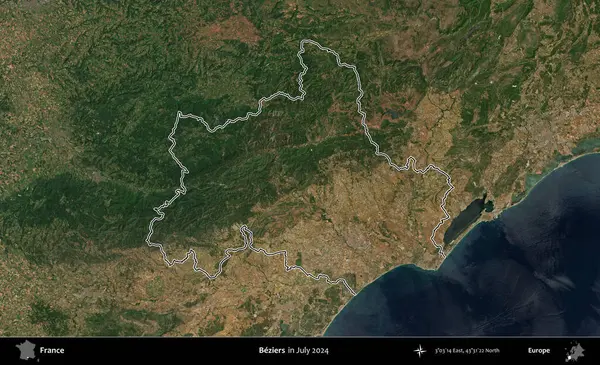 Beziers. Copernicus Sentinel 'in Temmuz 2024' te çekilen uydu görüntüsünde Fransa 'nın idari bölgesinin ana hatları belirlendi.