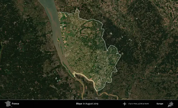 Blaye. Fransa 'nın idari alanı, Ağustos 2019' da çekilen Kopernik Nöbetçi karolarından oluşan koyu renkli bir uydu görüntüsü üzerinde vurgulandı ve özetlendi.