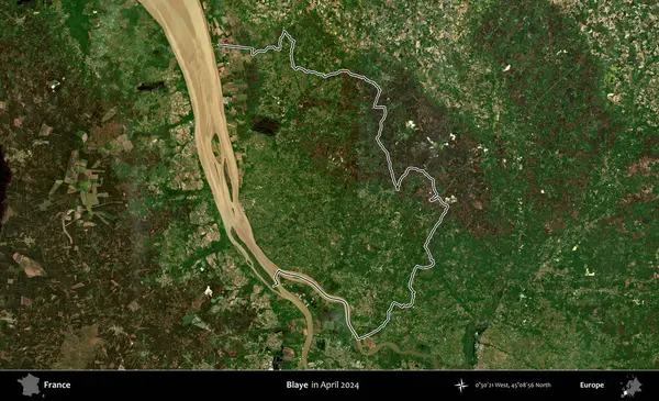Blaye. Nisan 2024 'te çekilen Copernicus Sentinel karolarından oluşan bir uydu görüntüsünde Fransa' nın idari bölgesinin ana hatlarını çizdim.