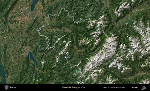 Bonneville 'de. Copernicus Sentinel 'in Ağustos 2024' te çekilen uydu görüntüsünde Fransa 'nın idari bölgesinin ana hatları belirlendi.