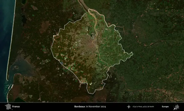 Bordo şarabı. Fransa 'nın idari alanı, Kopernik Sentinel' in Kasım 2024 'te çekilmiş karanlık bir uydu görüntüsüyle vurgulandı ve özetlendi.