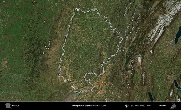 Bourg-en-Bresse. Mart 2020 'de çekilen Copernicus Sentinel karolarından oluşan bir uydu görüntüsünde Fransa' nın idari bölgesinin ana hatları belirlendi.