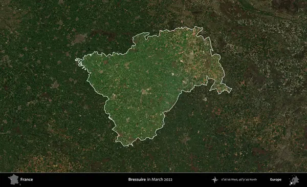 Bressuire. Fransa 'nın idari alanı, Mart 2022' de çekilen Kopernik Sentinel karolarından oluşan koyu renkli bir uydu görüntüsü üzerinde vurgulandı ve özetlendi.