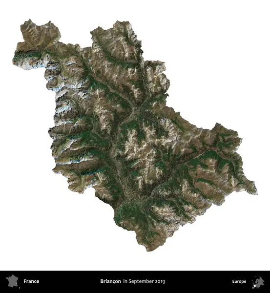 Briancon. Fransa 'nın idari bölgesi, Eylül 2019' da çekilen Kopernik Nöbetçi karolarından oluşan uydu görüntüsüyle beyaza izole edildi.