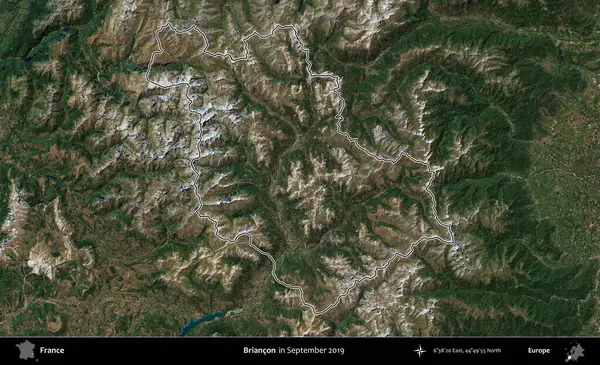 Briancon. Eylül 2019 'da çekilen Copernicus Sentinel karolarından oluşan bir uydu görüntüsünde Fransa' nın idari bölgesinin ana hatlarını çizdim.