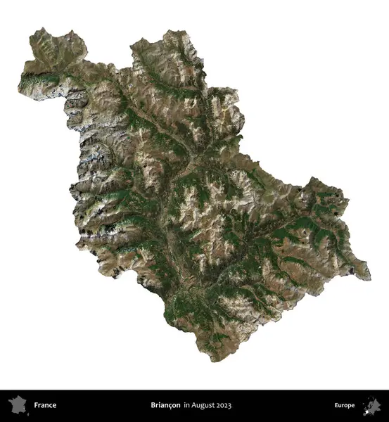 Briancon. Fransa 'nın idari bölgesi, Ağustos 2023' te çekilen Kopernik Nöbetçi karolarından oluşan bir uydu görüntüsüyle beyaza izole edildi.