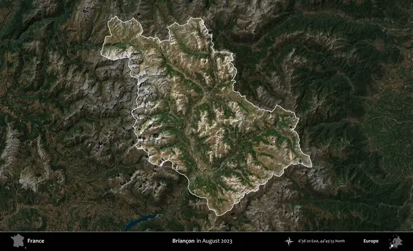 Briancon. Fransa 'nın idari alanı, Ağustos 2023' te çekilen Kopernik Nöbetçi karolarından oluşan koyu renkli bir uydu görüntüsüyle vurgulandı ve özetlendi.