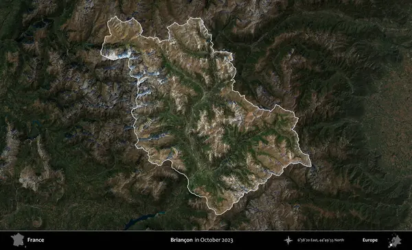 Briancon. Fransa 'nın idari alanı, Ekim 2023' te çekilen Kopernik Nöbetçi karolarından oluşan koyu renkli bir uydu görüntüsü üzerinde vurgulandı ve özetlendi.