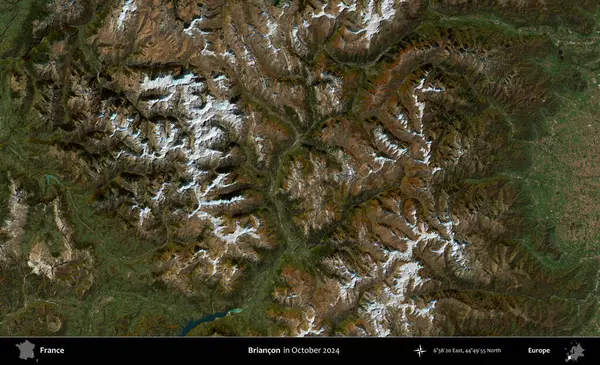 Briancon. Copernicus Sentinel 'in Ekim 2024' te çekilmiş uydu görüntüsü üzerine Fransa 'nın idari bölgesi.