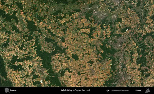 Val-de-Briey. Copernicus Sentinel 'in Eylül 2018' de çekilmiş uydu görüntüsü üzerine Fransa 'nın idari bölgesi.