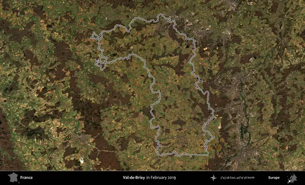 Val-de-Briey. Copernicus Sentinel 'in Şubat 2019' da çekilen uydu görüntüsünde Fransa 'nın idari bölgesinin ana hatları belirlendi.