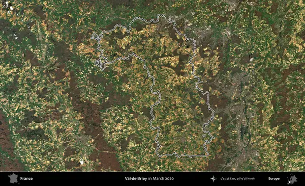 Val-de-Briey. Mart 2020 'de çekilen Copernicus Sentinel karolarından oluşan bir uydu görüntüsünde Fransa' nın idari bölgesinin ana hatları belirlendi.