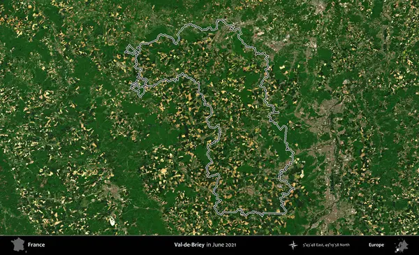 Val-de-Briey. Copernicus Sentinel 'in Haziran 2021' de çekilen uydu görüntüsünde Fransa 'nın idari bölgesinin ana hatları belirlendi.