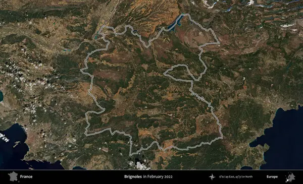 Brignoles. Copernicus Sentinel 'in Şubat 2022' de çekilen uydu görüntüsünde Fransa 'nın idari bölgesinin ana hatları belirlendi.