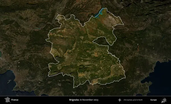 Brignoles. Fransa 'nın idari alanı, Kasım 2023' te çekilen Kopernik Nöbetçi karolarından oluşan koyu renkli bir uydu görüntüsü üzerinde vurgulandı ve özetlendi.