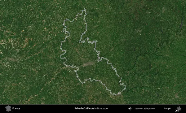 Brive-la-Gaillarde. Mayıs 2020 'de çekilen Copernicus Sentinel karolarından oluşan bir uydu görüntüsünde Fransa' nın idari bölgesinin ana hatları belirlendi.