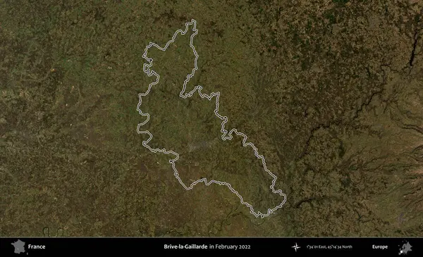 Brive-la-Gaillarde. Copernicus Sentinel 'in Şubat 2022' de çekilen uydu görüntüsünde Fransa 'nın idari bölgesinin ana hatları belirlendi.