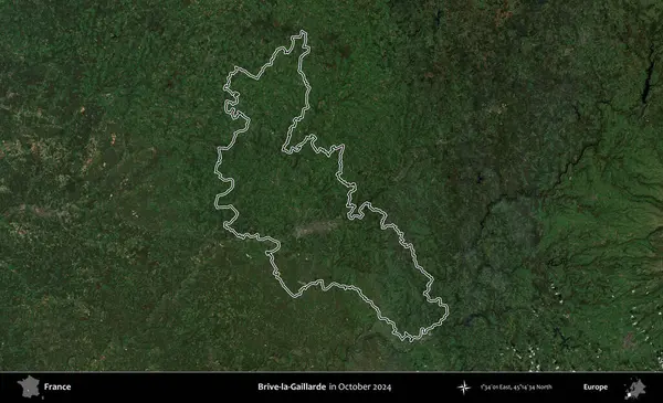 Brive-la-Gaillarde. Copernicus Sentinel 'in Ekim 2024' te çekilen uydu görüntüsünde Fransa 'nın idari bölgesinin ana hatlarını çizdim.
