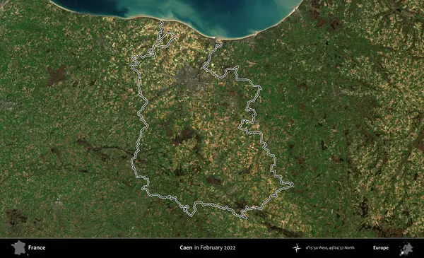 Caen. Copernicus Sentinel 'in Şubat 2022' de çekilen uydu görüntüsünde Fransa 'nın idari bölgesinin ana hatları belirlendi.