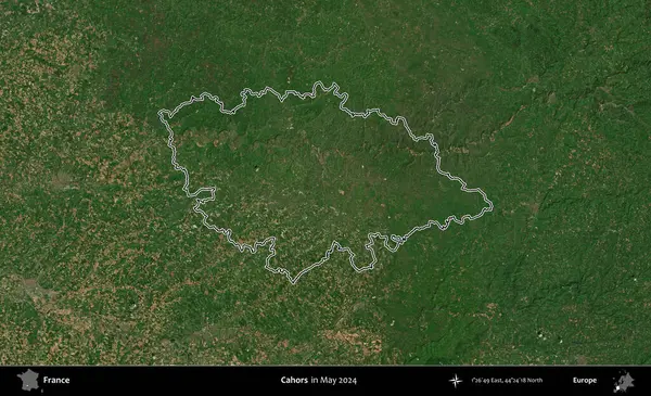 Cahors. Mayıs 2024 'te çekilen Copernicus Sentinel karolarından oluşan bir uydu görüntüsünde Fransa' nın idari bölgesinin ana hatlarını çizdim.
