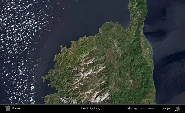 Calvi. Nisan 2017 'de Copernicus Sentinel karolarından oluşan bir uydu görüntüsü üzerine Fransa' nın idari bölgesi