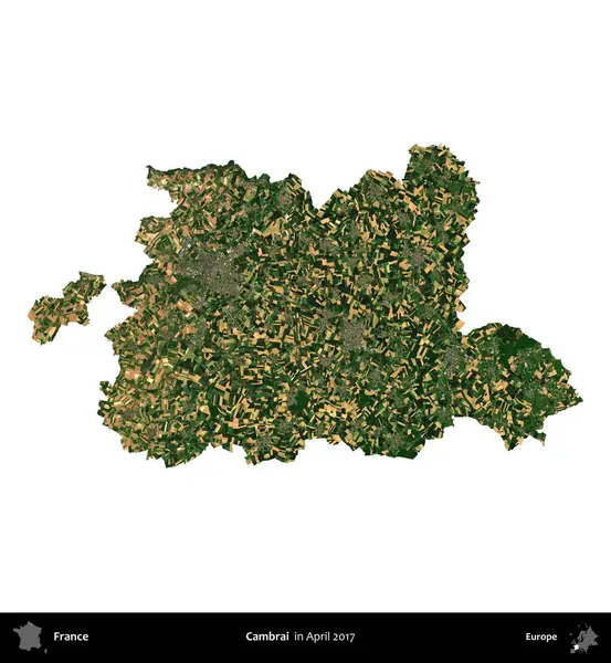 Cambrai. Fransa 'nın idari bölgesi, Nisan 2017' de çekilen Kopernik Nöbetçi karolarından oluşan bir uydu görüntüsü ile beyaza izole edildi.