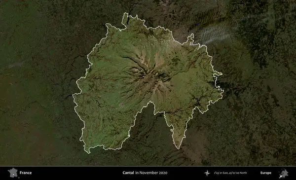 Cantal. Fransa 'nın idari alanı, Kopernik Sentinel' in Kasım 2020 'de çekilmiş koyu renkli bir uydu görüntüsüyle vurgulandı ve özetlendi.