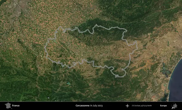 Carcassonne. Copernicus Sentinel 'in Temmuz 2023' te çekilen uydu görüntüsünde Fransa 'nın idari bölgesinin ana hatları belirlendi.