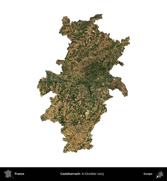 Castelsarrasin. Fransa 'nın idari bölgesi, Ekim 2023' te çekilen Kopernik Nöbetçi karolarından oluşan bir uydu görüntüsüyle beyaza izole edildi.