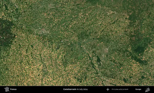 Castelsarrasin. Copernicus Sentinel 'in Temmuz 2024' te çekilmiş uydu görüntüsü üzerine Fransa 'nın idari bölgesi