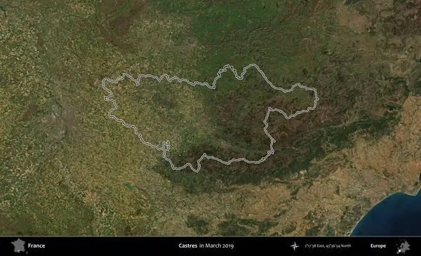 Castres. Mart 2019 'da çekilen Copernicus Sentinel karolarından oluşan bir uydu görüntüsünde Fransa' nın idari bölgesinin ana hatları belirlendi.