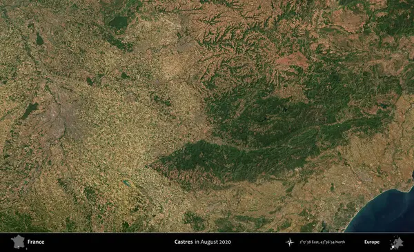 Castres. Copernicus Sentinel 'in Ağustos 2020' de çekilmiş uydu görüntüsü üzerine Fransa 'nın idari bölgesi.