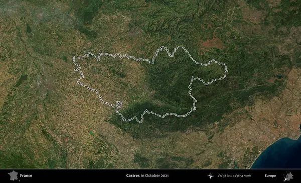 Castres. Copernicus Sentinel 'in Ekim 2021' de çekilen uydu görüntüsünde Fransa 'nın idari bölgesinin ana hatları belirlendi.