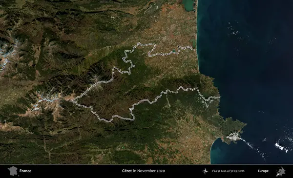 Çerçeve. Copernicus Sentinel 'in Kasım 2020' de çekilen uydu görüntüsünde Fransa 'nın idari bölgesinin ana hatları belirlendi.