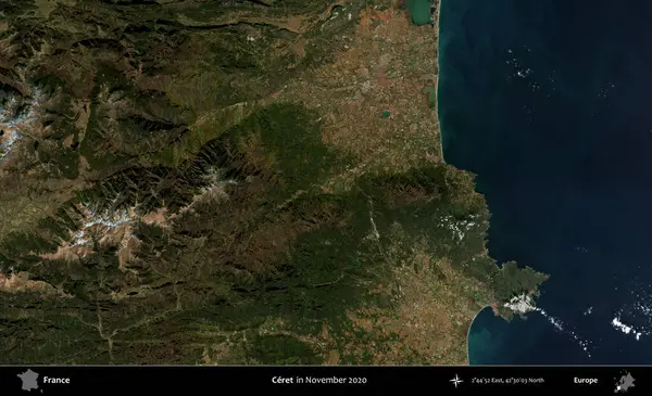 Çerçeve. Copernicus Sentinel 'in Kasım 2020' de çekilmiş uydu görüntüsü üzerine Fransa 'nın idari bölgesi.