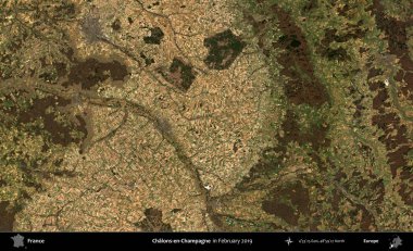 Chalons-en-Champagne. Copernicus Sentinel 'in Şubat 2019' da çekilmiş uydu görüntüsü üzerine Fransa 'nın idari bölgesi