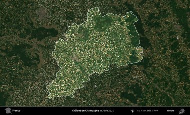 Chalons-en-Champagne. Fransa 'nın idari alanı, Haziran 2023' te çekilen Kopernik Nöbetçi karolarından oluşan koyu renkli bir uydu görüntüsüyle vurgulandı ve özetlendi.